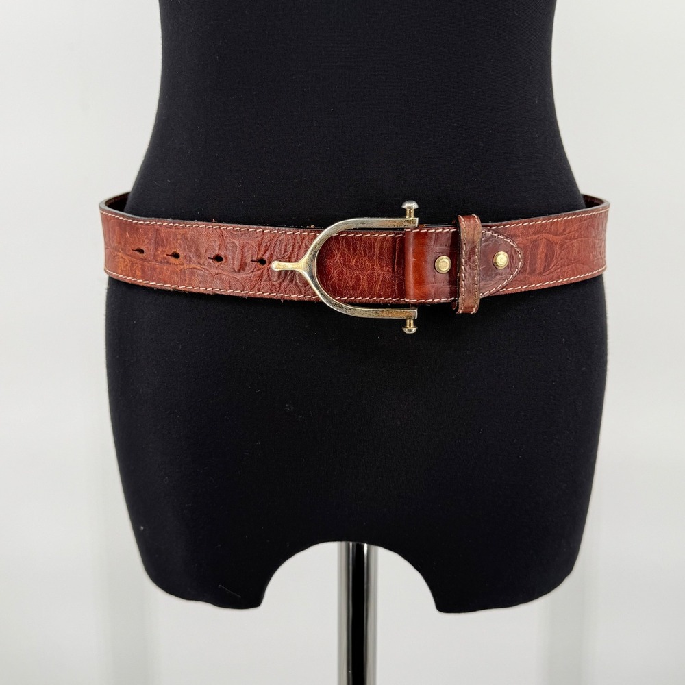 Vintage Lilo Espana Brown Embossed Leather Spur Buckle Equestrian Belt Western